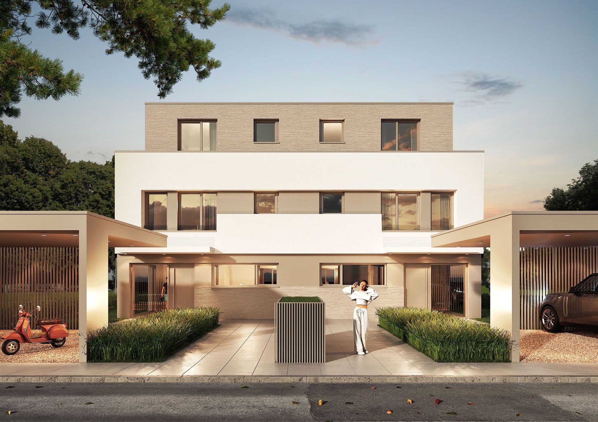Doppelhäuser Ruit, Lichtensteinstraße – Eingangsansicht